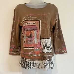 Vtg Y2K Made in USA Katina Marie Shirt Sz M Bejeweled Italy Graphic Romantic